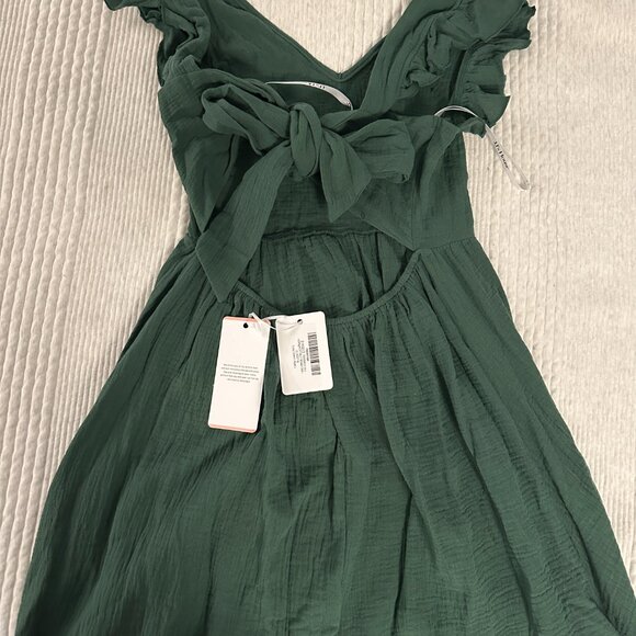 NWT JJ’s House Green V‑Neck A‑Line Mini Dress • Size L • Cotton Blend Trapeze - Picture 4 of 5